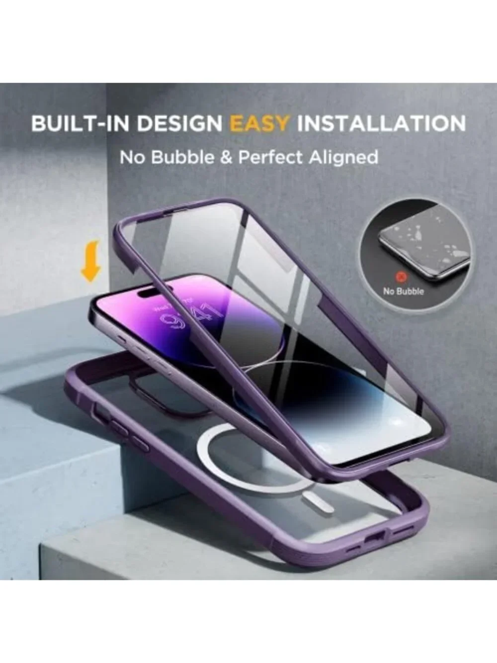 Magnetic Purple iPhone 14 Pro Max Case with 9H Tempered Glass & MagSafe